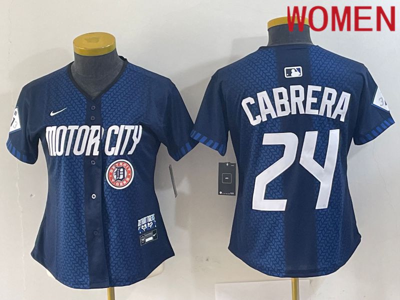 Women Detroit Tigers #24 Cabrera Blue City Edition Nike 2024 MLB Jersey style 4